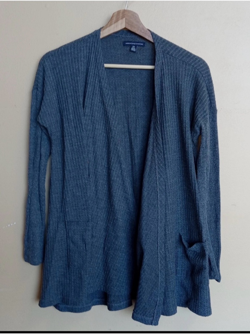 American Eagle Outfitters Blue Ribbed Open-Front Cardigan